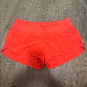 Lululemon Bright Orange/Red Speed Up 2.5” Low Rise Shorts